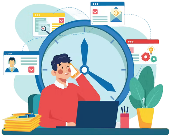 Illustration représentant un homme expliquant des fonctionnalités à une cliente