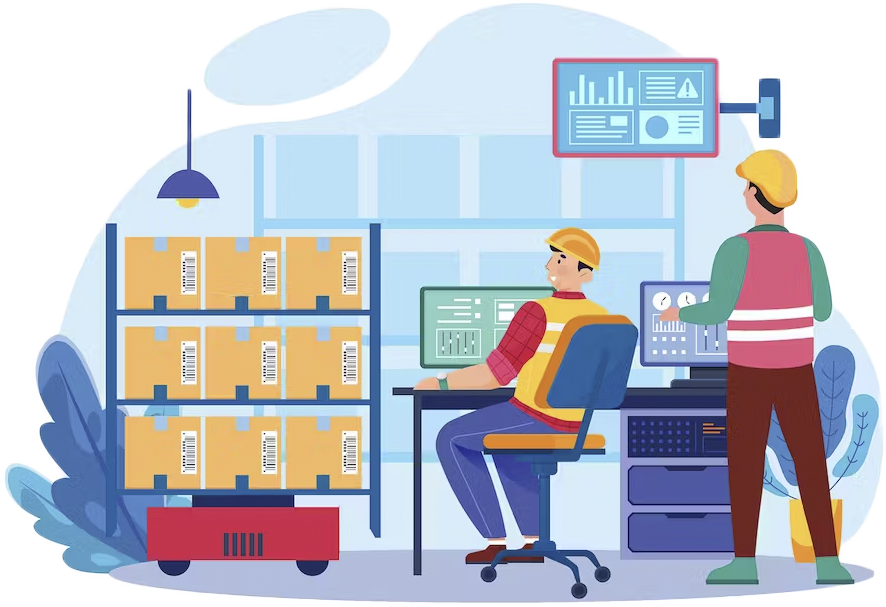 Illustration représentant un homme expliquant des fonctionnalités à une cliente